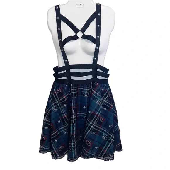 Monster High Frankie Stein Her Universe Dress Medium Skulls Goth Suspenders Cage - Picture 1 of 11